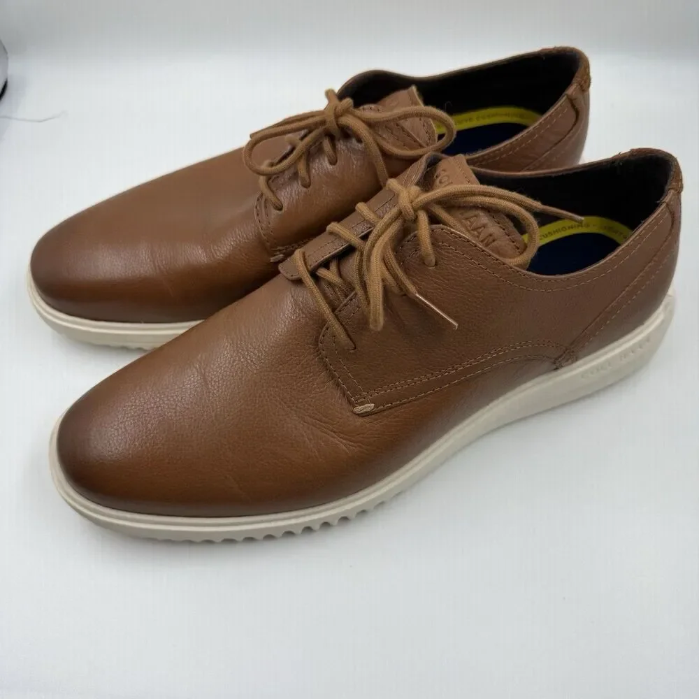 Size 10.5 Mens Cole Haan Grand Plain Toe Ox C36935 British Tan TUMBLED LEATHER